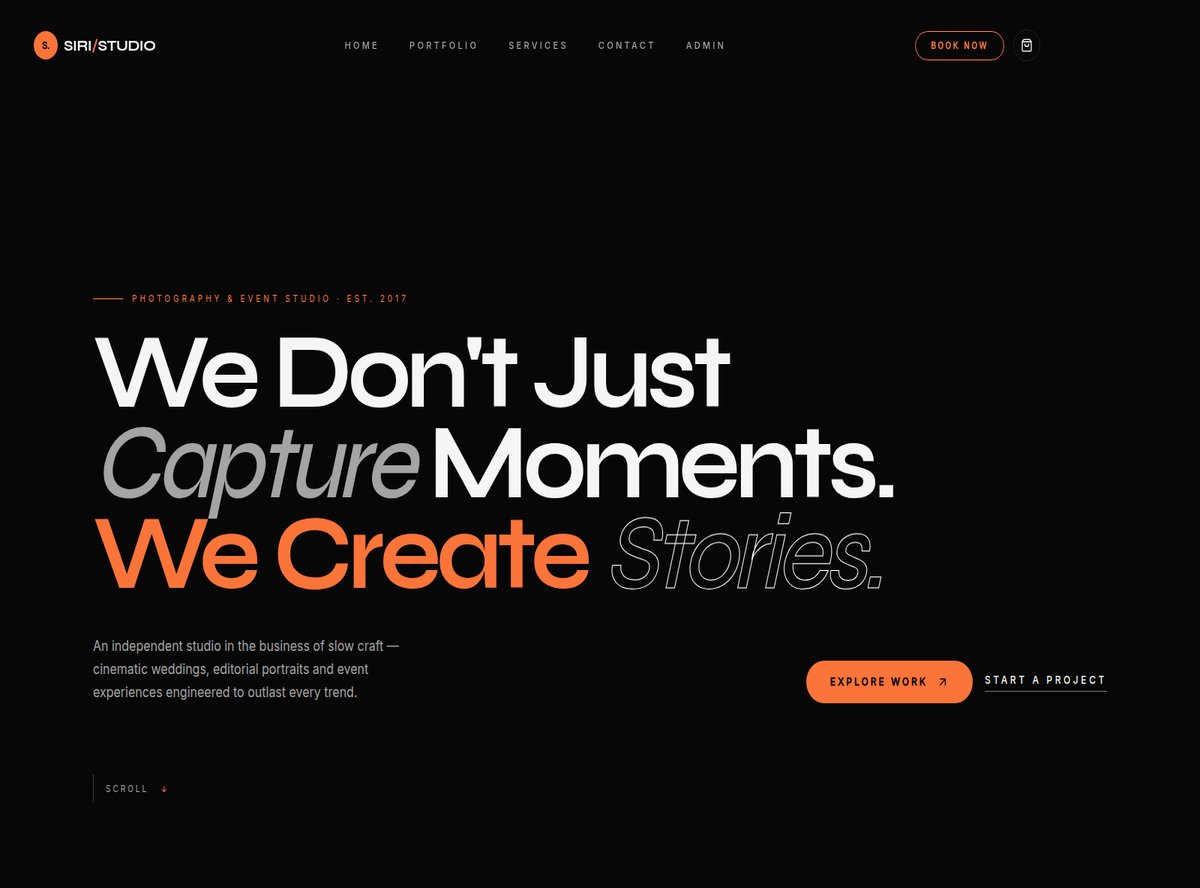 The homepage of the Siri/Studio photography and event studio site