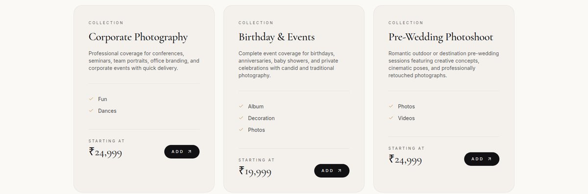 The services and packages page of the By Jonathan Ch site