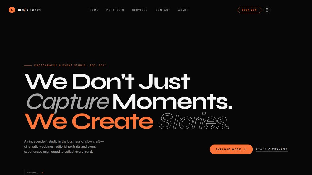 The homepage of the Siri/Studio photography and event studio site